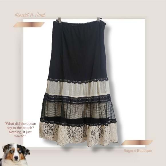 🌿Heart Soul Large Women's Boho Chic Black & Cream Midi Skirt - Picture 11 of 12